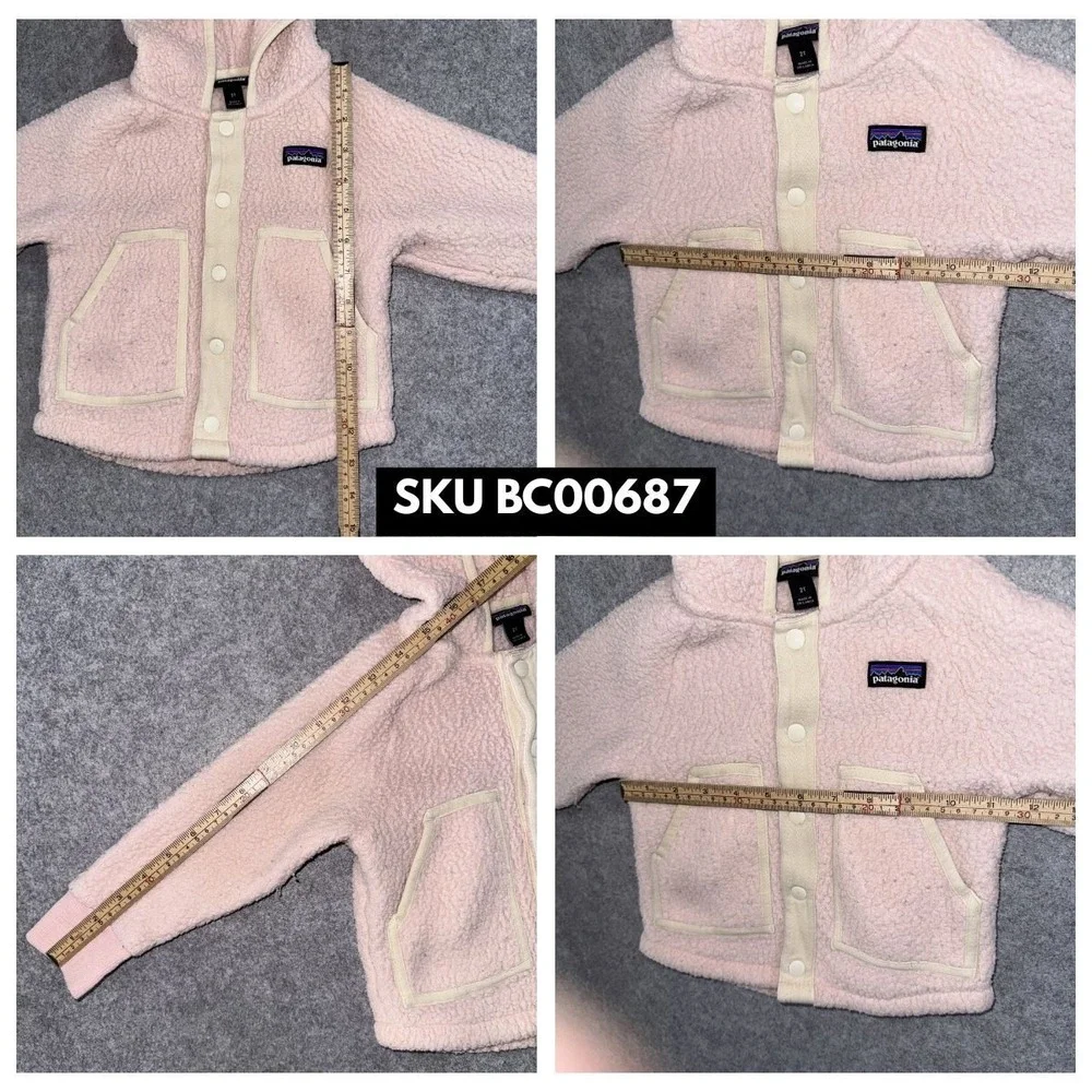 Patagonia Baby Retro Pile Fleece Jacket 2T Pink Hooded Snap Button Up
